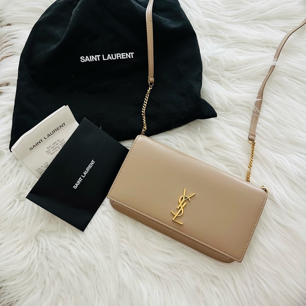 Saint Laurent Beige Crossbody Bag with RECEIPT. Back pocket.
